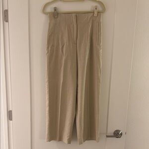 Beige linen high waisted ankle trousers